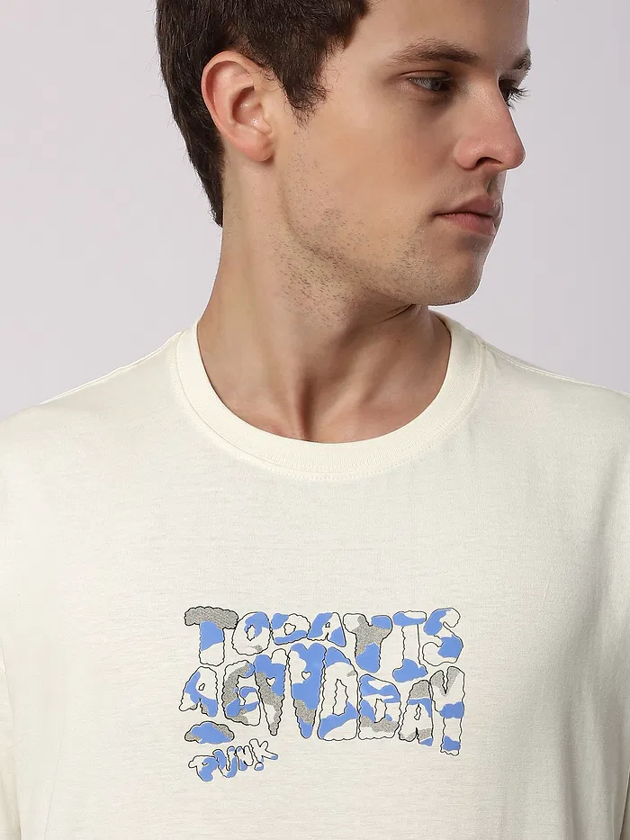 Cream Good Day Printed Oversized T-Shirt